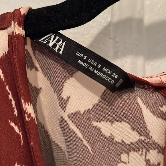 Zara dress in satin brown and cream color size small - Picture 2 of 4